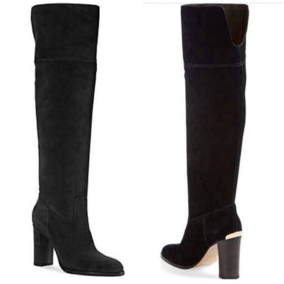 Michael Kors 🖤 Two Way Over Knee Boot Slouchy Wide Split Open Top Black Suede - Picture 2 of 16